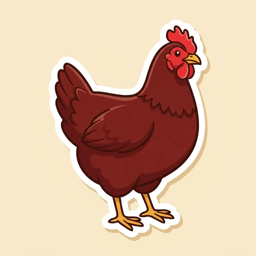 Cartoon deep mahogany-red Rhode Island Red hen sticker