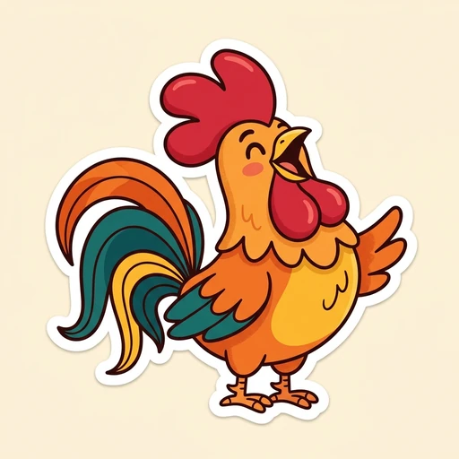 Cartoon proud rooster mid-crow sticker