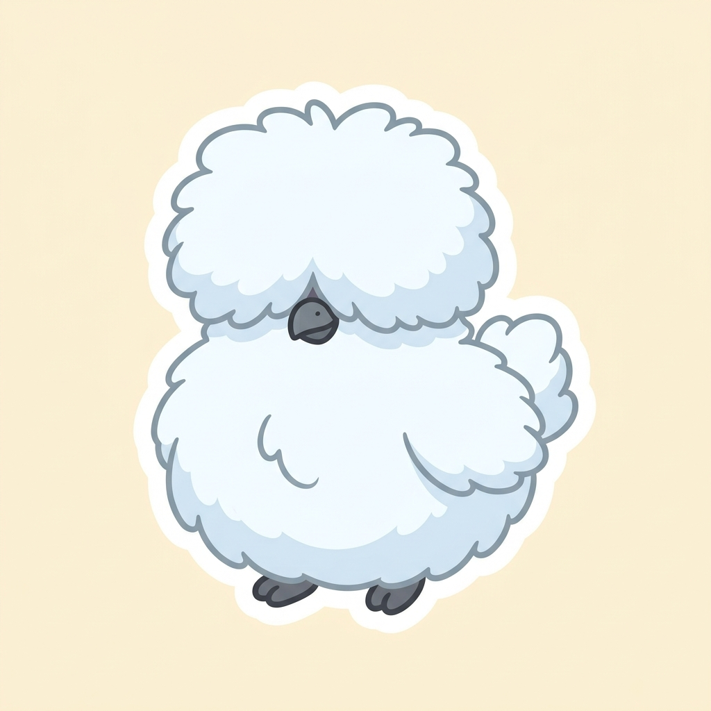 Cartoon fluffy white Silkie chicken sticker
